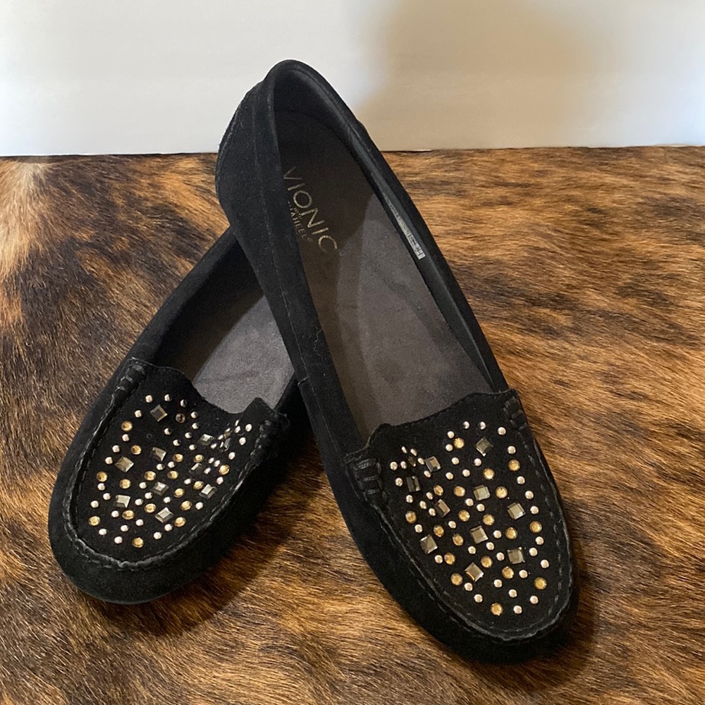 Ladies Black Suede Chill Vionic Moccasin Slip-on Loafer 8 preowned